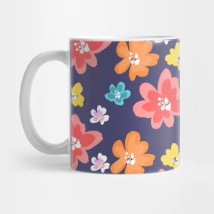 Multicolored small flowers on a blue background. Mug